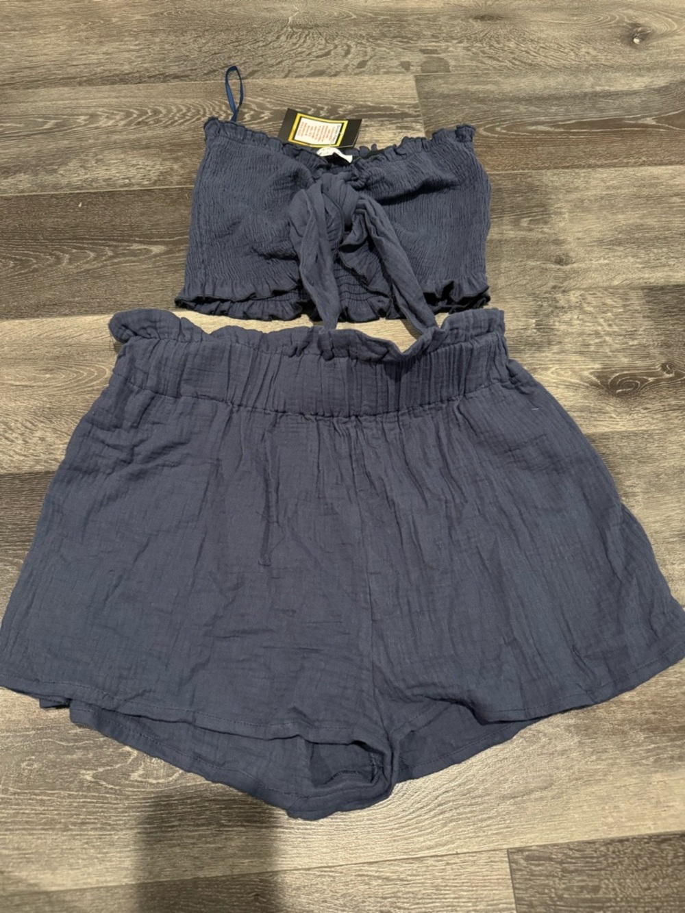 Women's Navy Smocked Top and High-Waist Shorts set